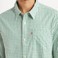 Men's Checkered Green Boxy Fit Poplin Shirt - Detail View