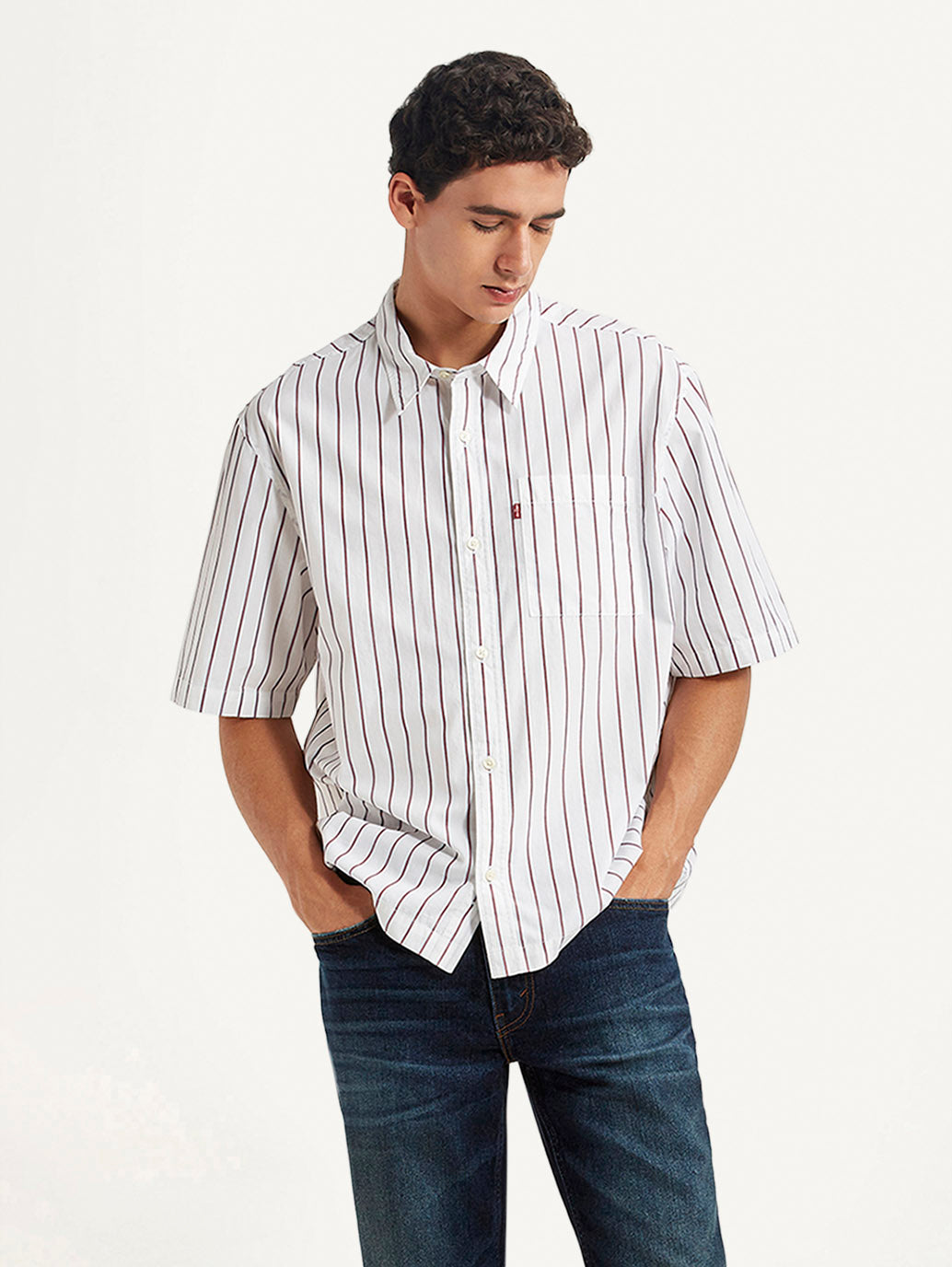 Men's Striped White Boxy Fit Poplin Shirt