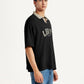 Men's Brand Logo Black Loose Fit Polo T-shirt - Side View
