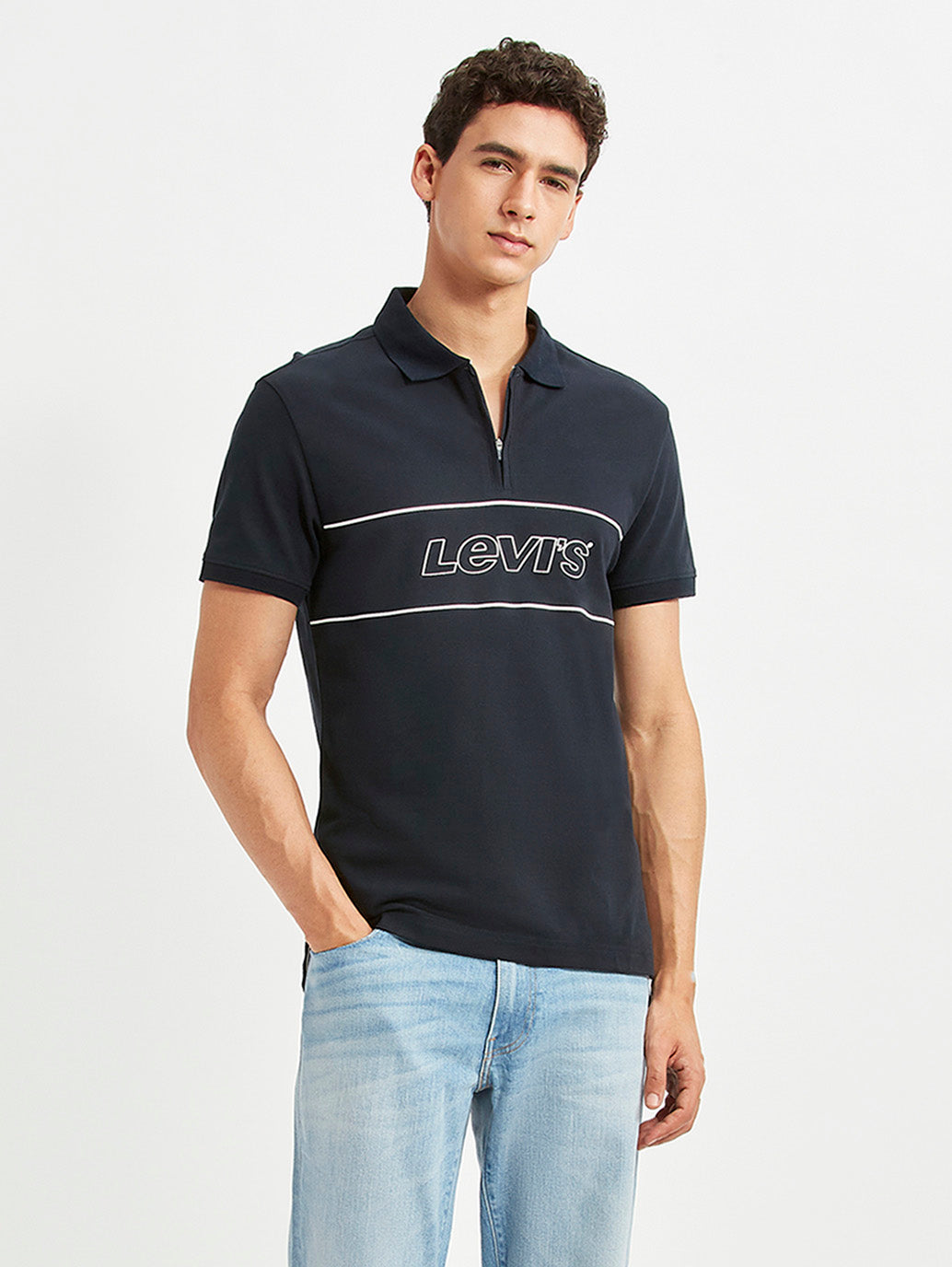 Men's Brand Logo Navy Slim Fit Polo T-shirt