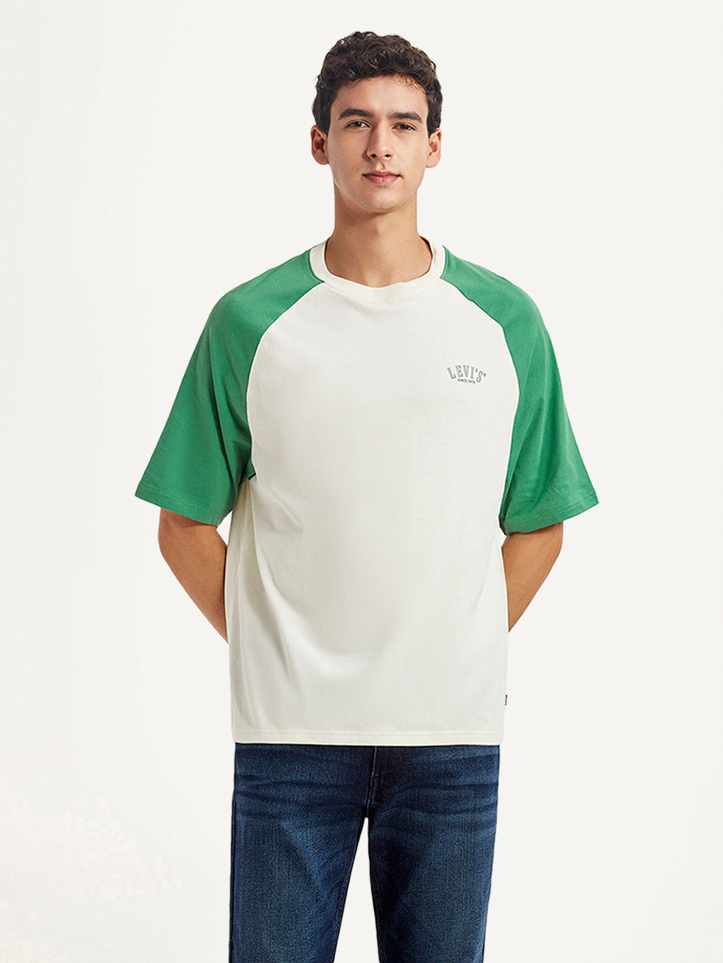 Men's Colorblock White Loose Fit T-shirt