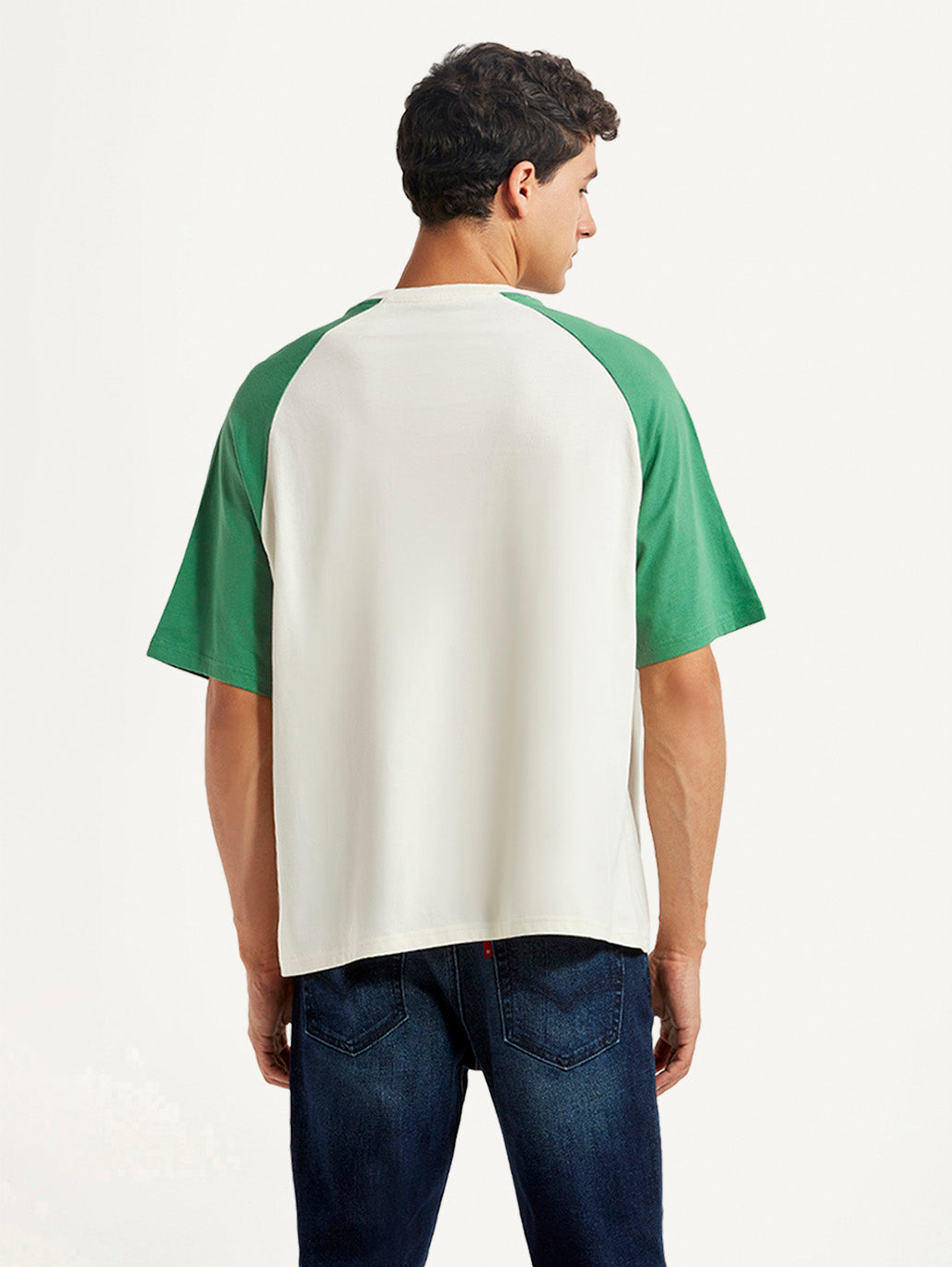 Men's Colorblock White Loose Fit T-shirt - Back View