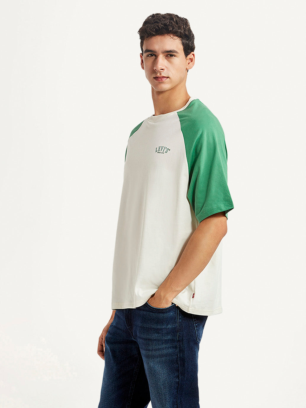Men's Colorblock White Loose Fit T-shirt - Side View