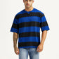 Men's Striped Blue Loose Fit T-shirt - Front View