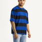 Men's Striped Blue Loose Fit T-shirt - Side View