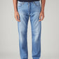 Men's 555 Light Blue Relaxed Straight Fit Mid Rise Redloop Jeans - Front View
