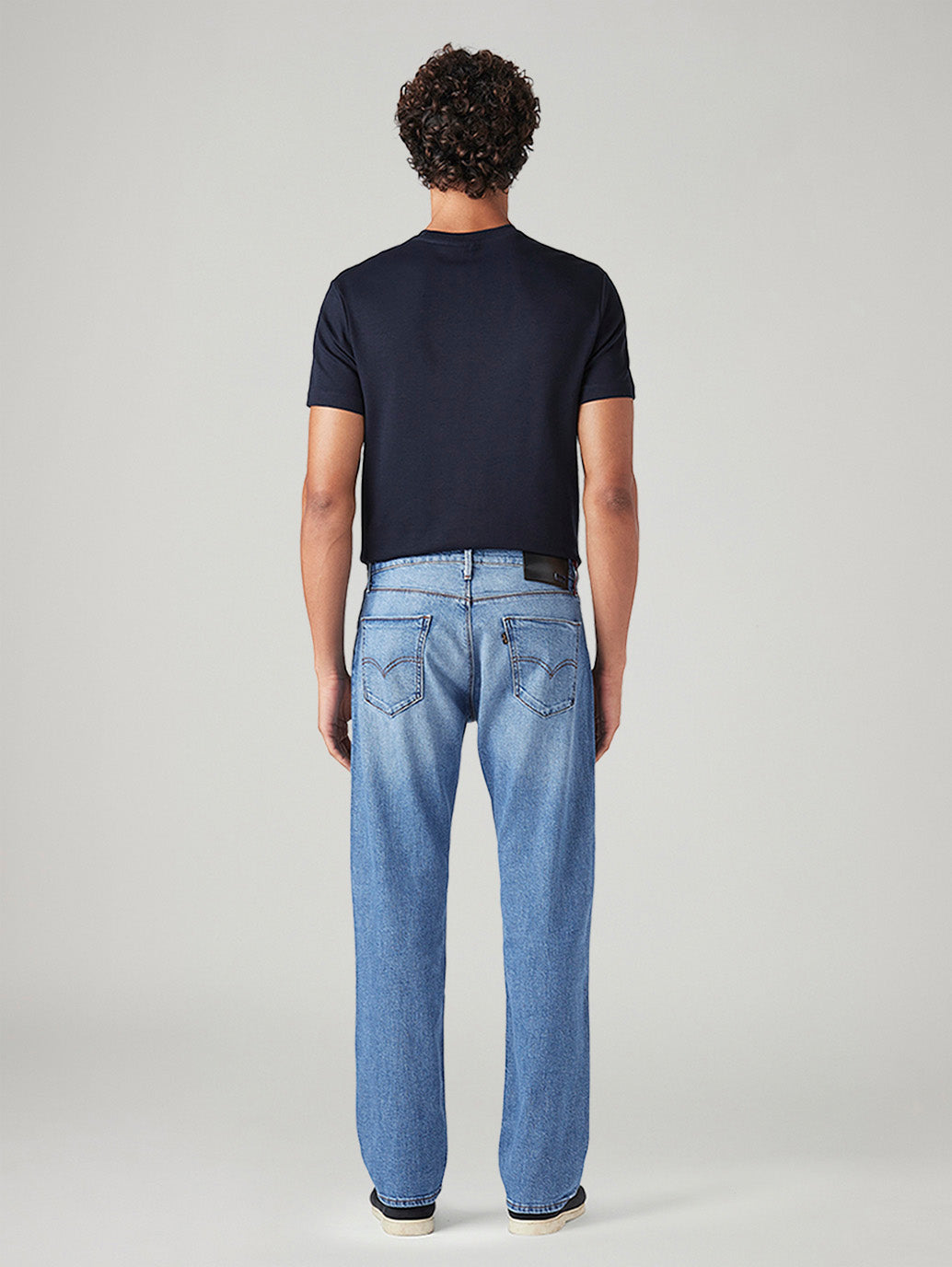 Men's 555 Light Blue Relaxed Straight Fit Mid Rise Redloop Jeans - Back View