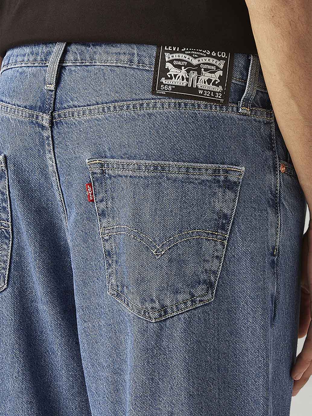 Men's 568 Blue Loose Fit Mid Rise Jeans - Detail View