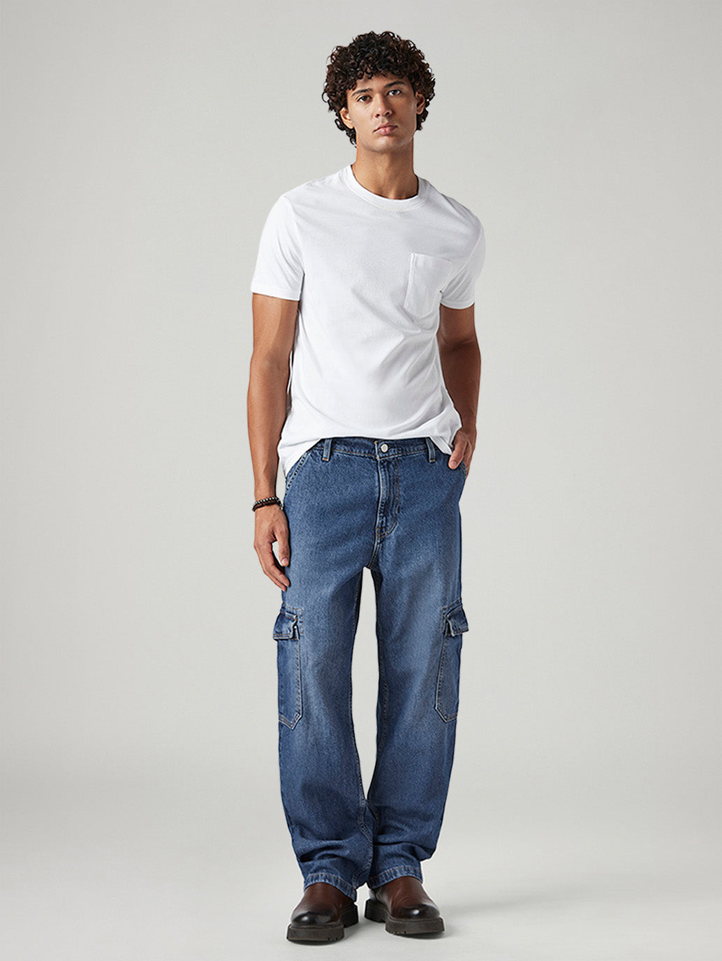 Men's 568 Blue Loose Fit Mid Rise Cargos