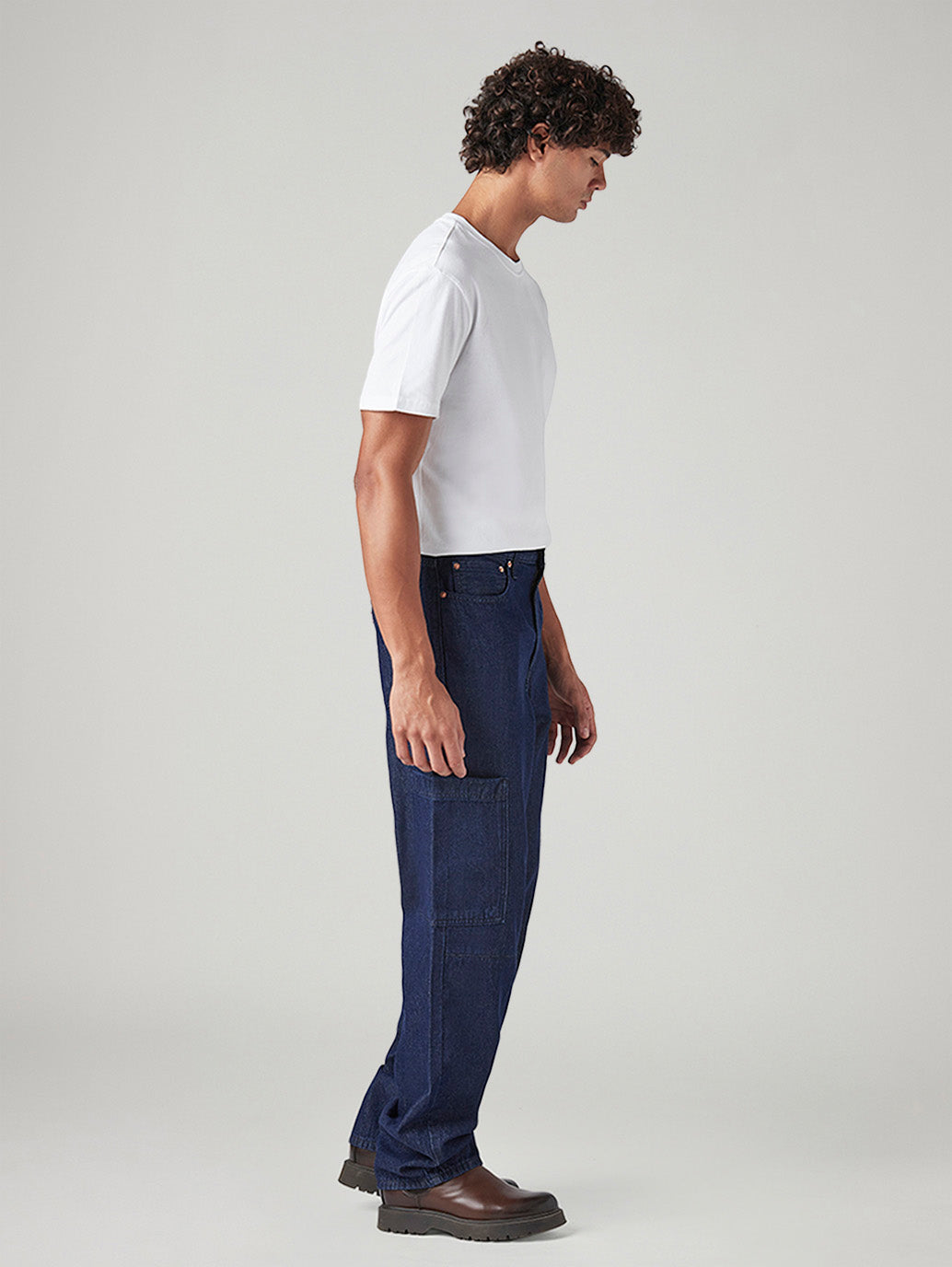Men's 568 Dark Blue Loose Fit Mid Rise Cargos - Side View