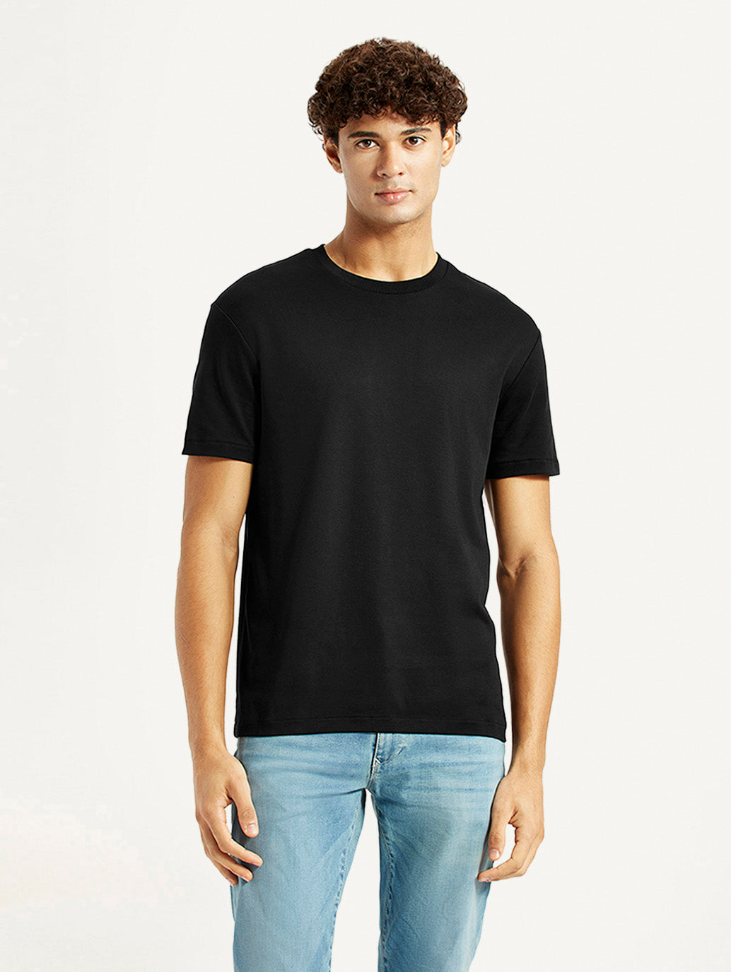 Men's Redloop Solid Black Relaxed Fit T-shirt - Front View