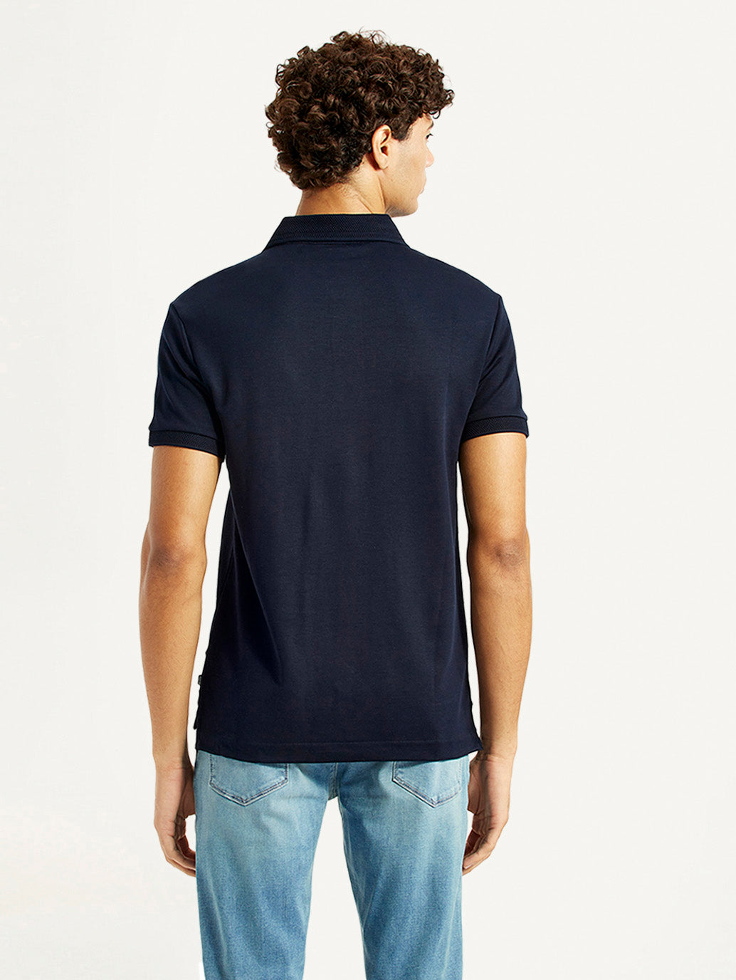 Men's Redloop Solid Navy Slim Fit Polo T-shirt - Back View