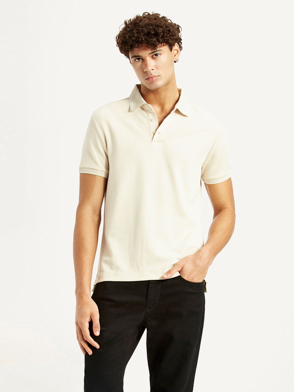 Men's Redloop Solid Cream Slim Fit Polo T-shirt - Styleshot View