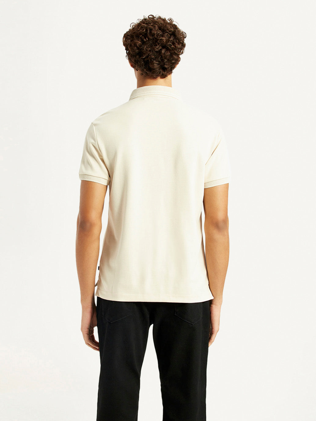 Men's Redloop Solid Cream Slim Fit Polo T-shirt - Back View