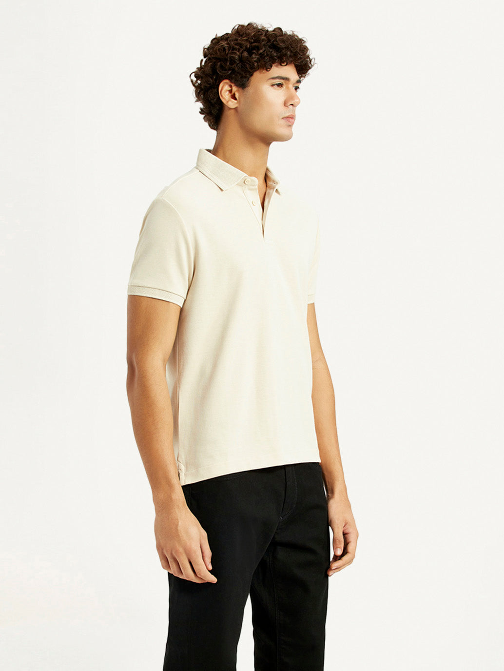 Men's Redloop Solid Cream Slim Fit Polo T-shirt - Side View