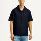 Men's Solid Navy Relaxed Fit Camp Shirt - Front View
