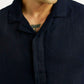 Men's Solid Navy Relaxed Fit Camp Shirt - Detail View