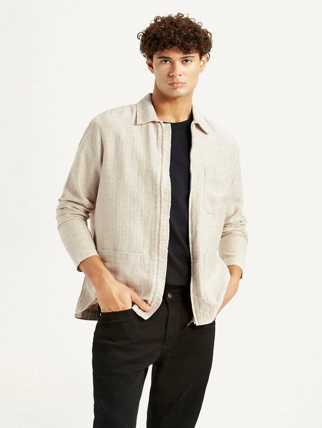 Men's Redloop Self Design Beige Shacket - Styleshot View