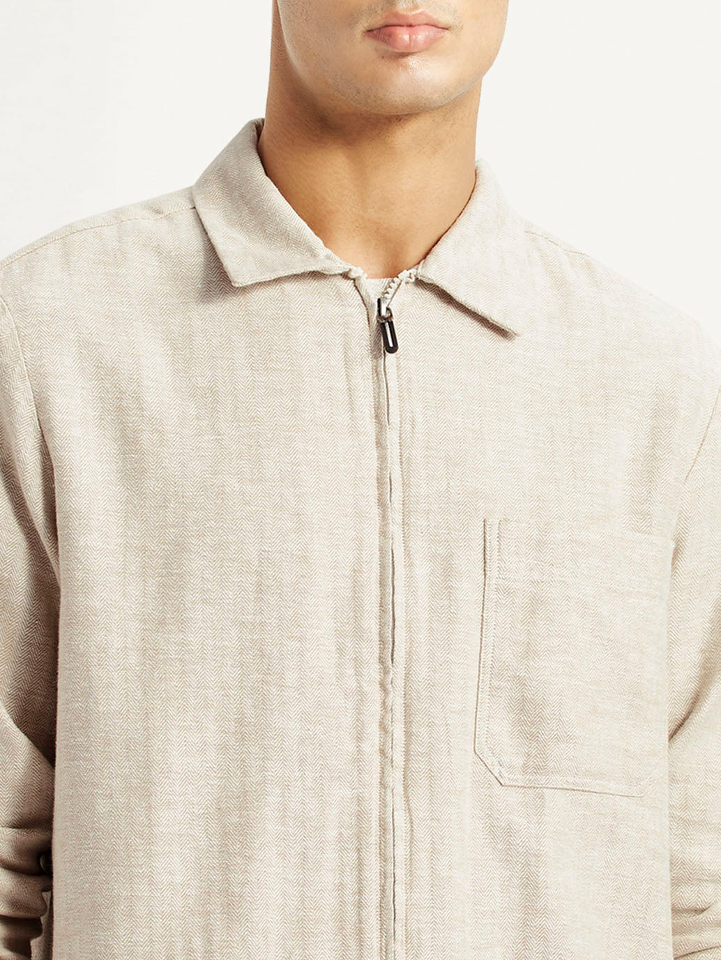 Men's Redloop Self Design Beige Shacket - Detail View