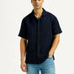 Men's Solid Navy Relaxed Fit Camp Shirt - Styleshot View