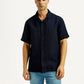 Men's Solid Navy Relaxed Fit Camp Shirt - Front View