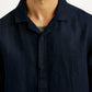 Men's Solid Navy Relaxed Fit Camp Shirt - Detail View