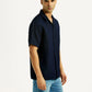 Men's Solid Navy Relaxed Fit Camp Shirt - Side View