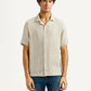 Men's Redloop Solid Beige Relaxed Fit Camp Shirt - Front View