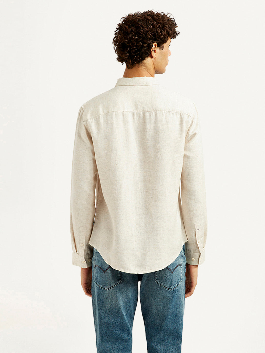 Men's Redloop Solid Beige Slim Fit Shirt - Back View