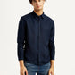 Men's Redloop Solid Navy Slim Fit Shirt - Front View
