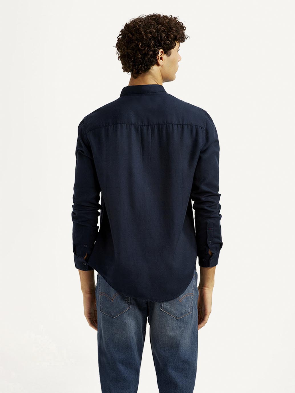 Men's Redloop Solid Navy Slim Fit Shirt - Back View