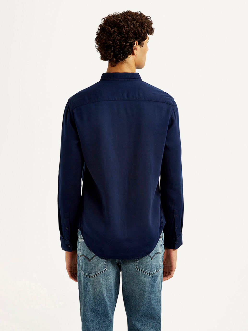 Men's Redloop Solid Navy Slim Fit Shirt - Back View