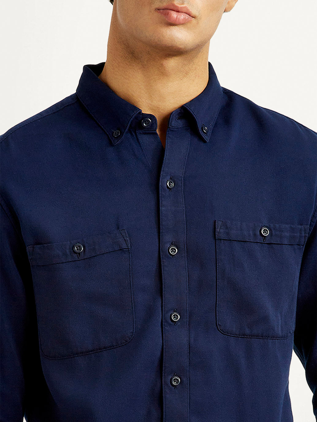 Men's Redloop Solid Navy Slim Fit Shirt - Detail View