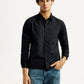 Men's Redloop Solid Black Slim Fit Shirt - Front View