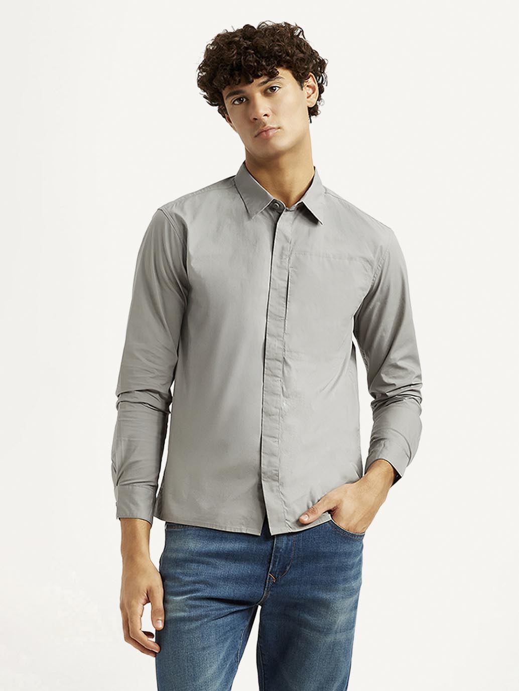 Men's Redloop Solid Grey Slim Fit Shirt - Styleshoot View