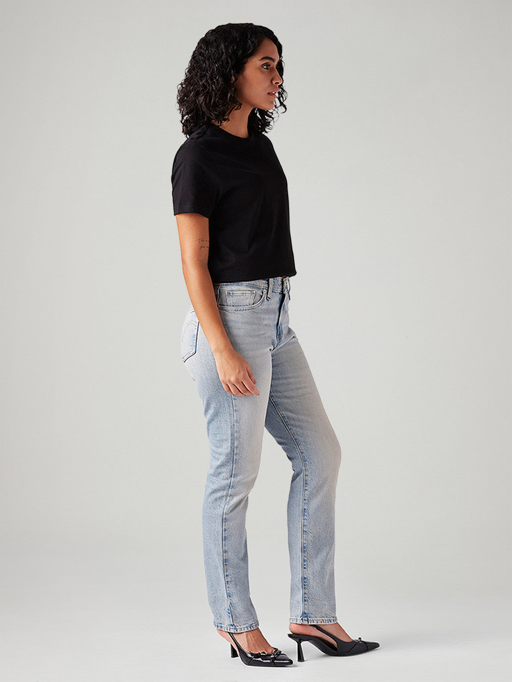 Women's Light Blue Wedgie Slim Fit Mid Rise Jeans - Side View