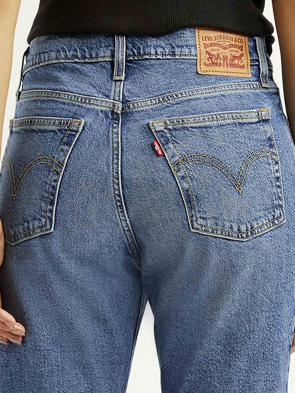 Women's Blue Wedgie Straight Fit Mid Rise Jeans - Detail View