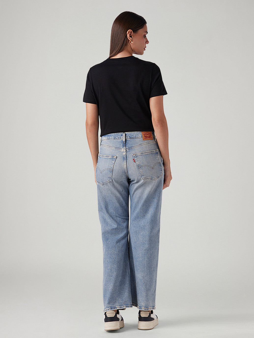 Women's Light Blue Loose Bootcut Fit Mid Rise Jeans - Back View