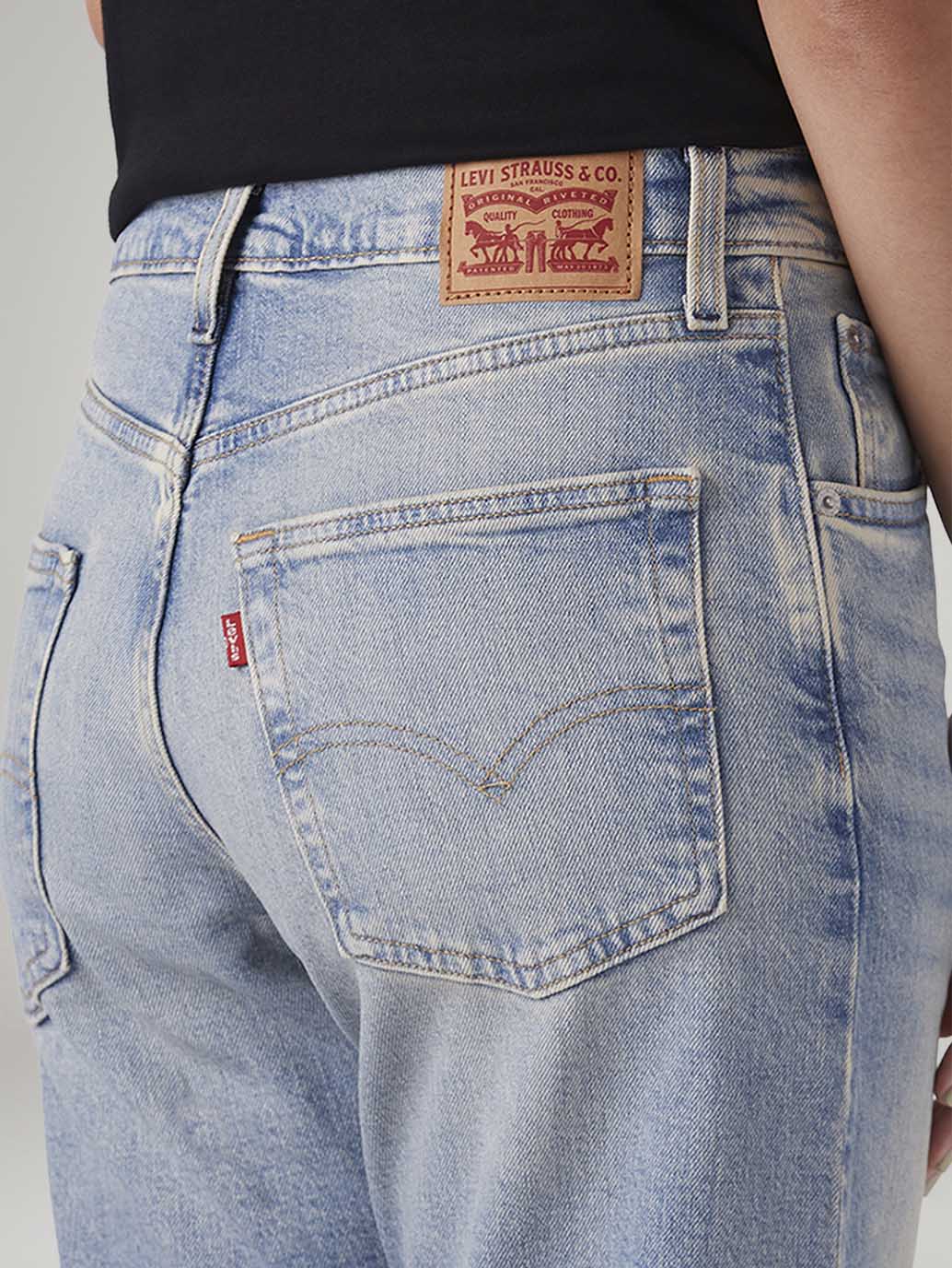 Women's Light Blue Loose Bootcut Fit Mid Rise Jeans - Detail View