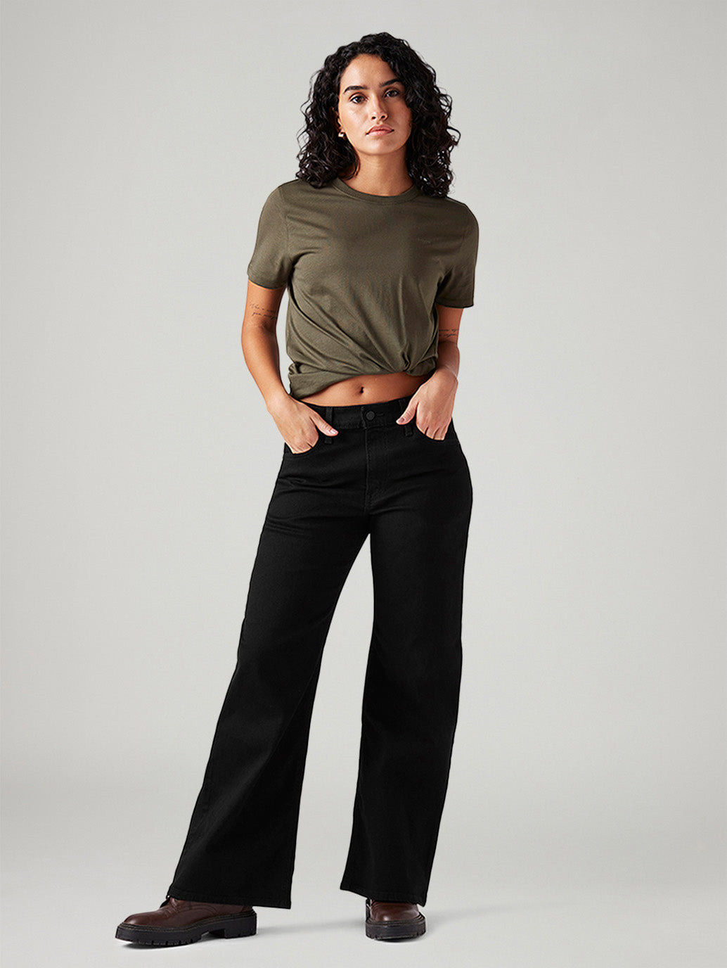 Women's Black Loose Bootcut Fit Mid Rise Jeans