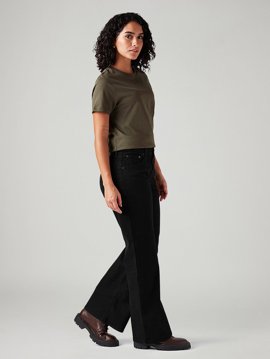 Women's Black Loose Bootcut Fit Mid Rise Jeans - Side View