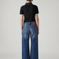 Women's Blue Loose Bootcut Fit Mid Rise Jeans - Back View