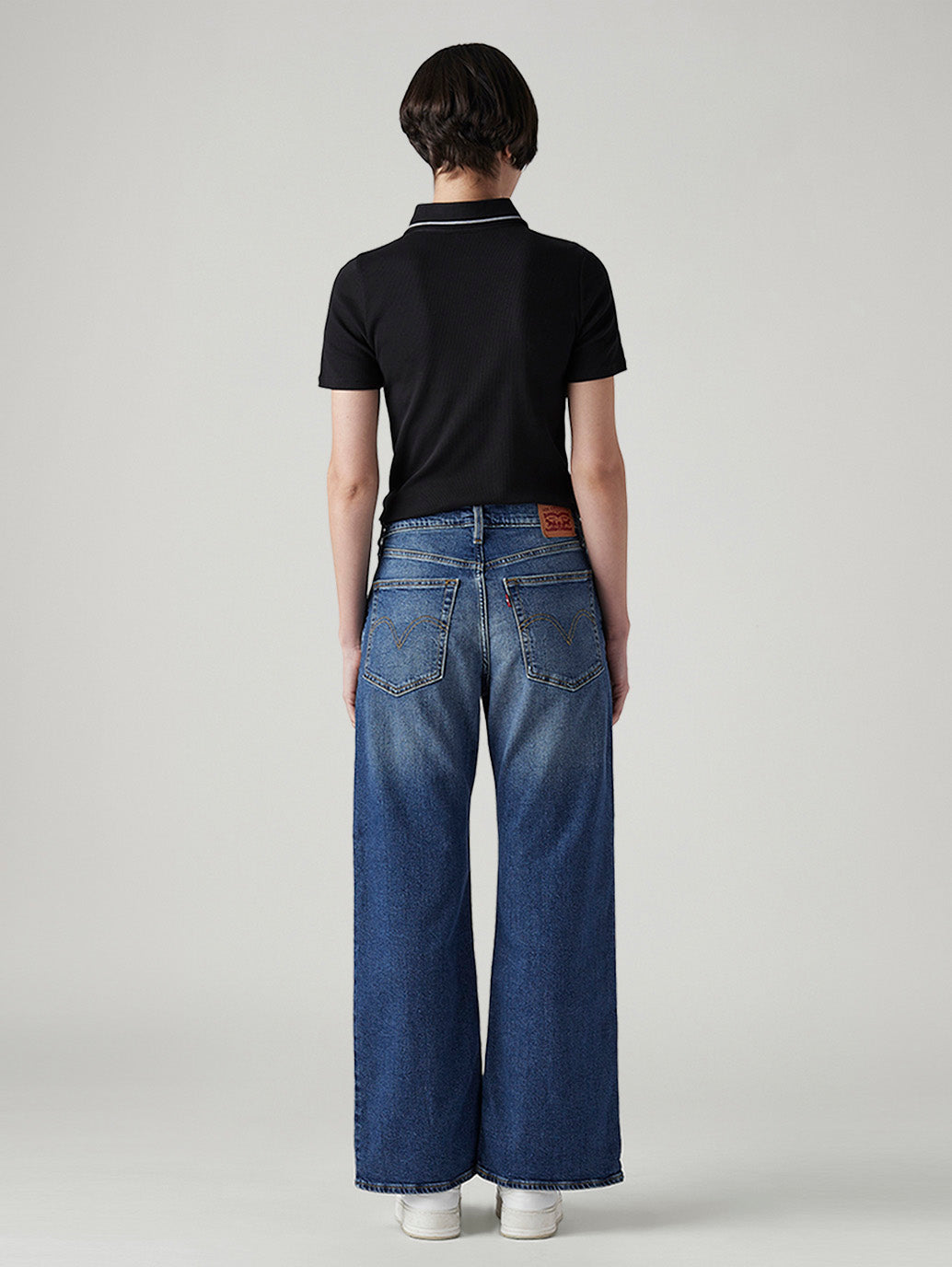 Women's Blue Loose Bootcut Fit Mid Rise Jeans - Back View