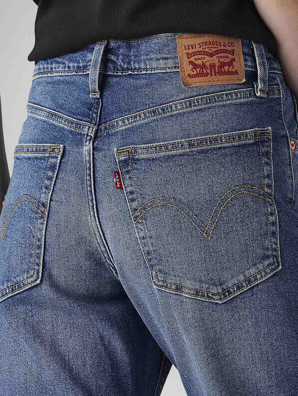 Women's Blue Loose Bootcut Fit Mid Rise Jeans - Detail View