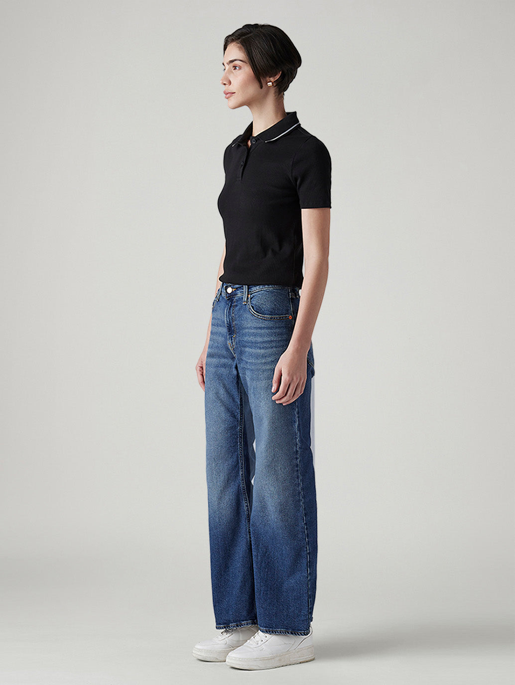 Women's Blue Loose Bootcut Fit Mid Rise Jeans - Side View