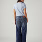 Women's Med Indigo Loose Bootcut Fit Mid Rise Jeans - Back View