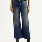 Women's Tinted Blue Loose Bootcut Fit Mid Rise Jeans - Front View