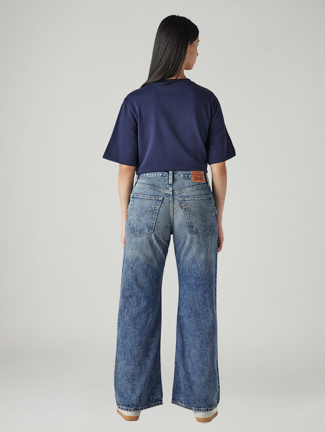 Women's Blue Loose Bootcut Fit Mid Rise Jeans - Back View