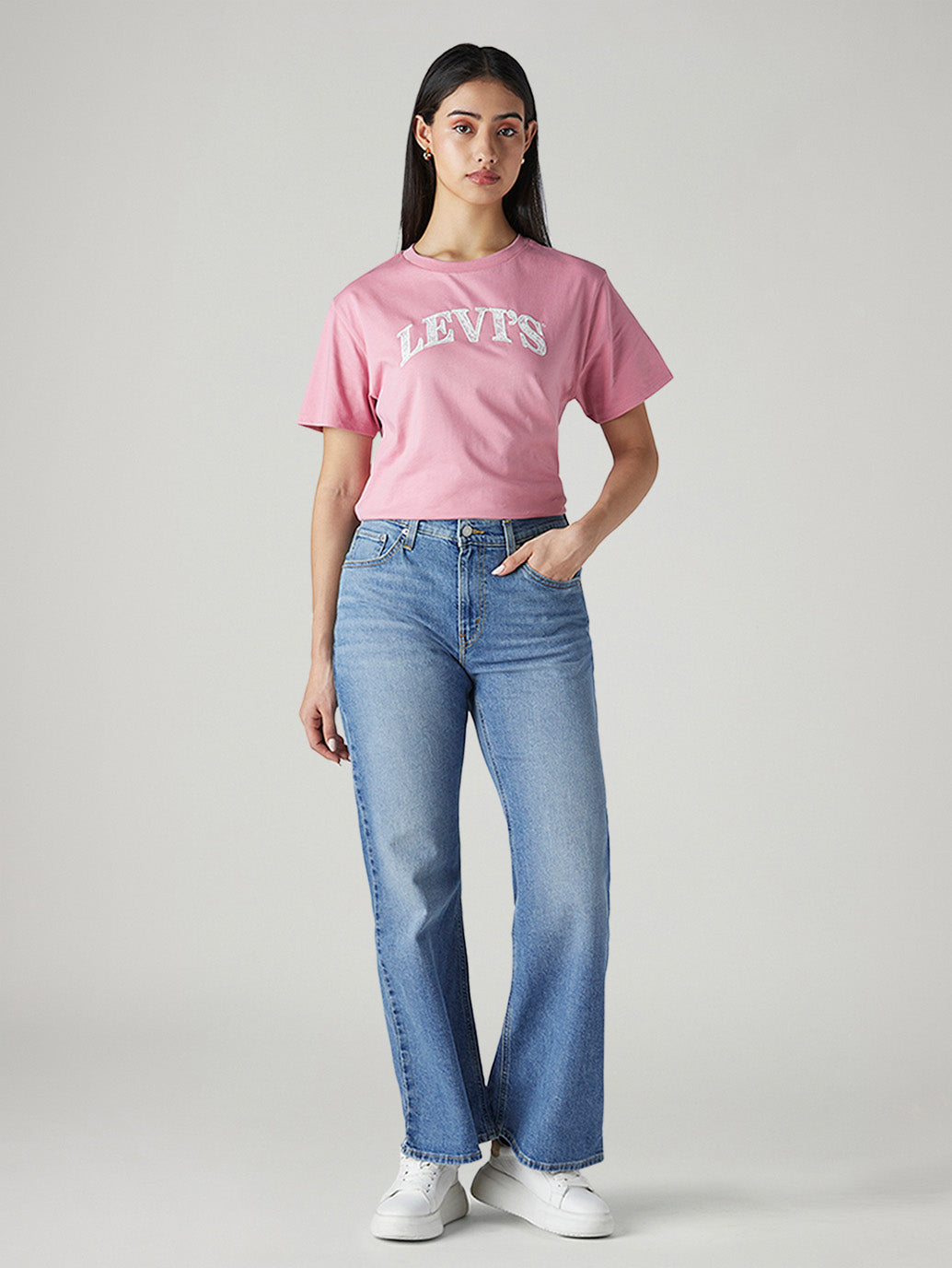 Women's Light Blue Loose Bootcut Fit Mid Rise Jeans