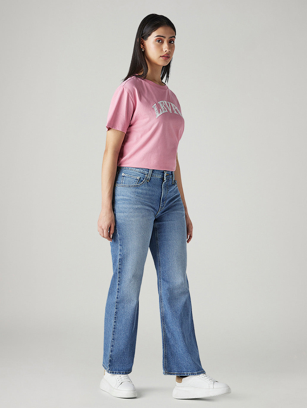 Women's Light Blue Loose Bootcut Fit Mid Rise Jeans - Side View